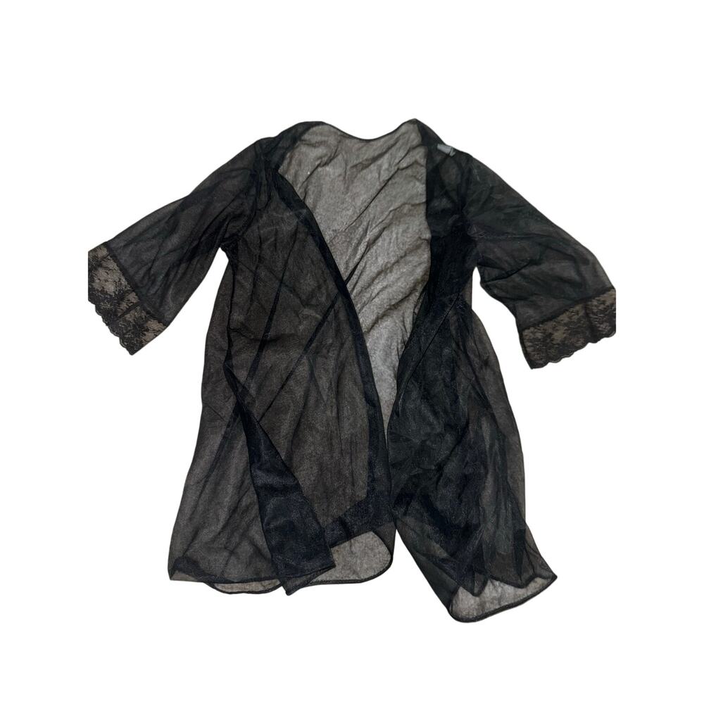Vintage Sears Black Sheer Peignoir Robe Lace Bell Sleeves Medium 12–14 USA